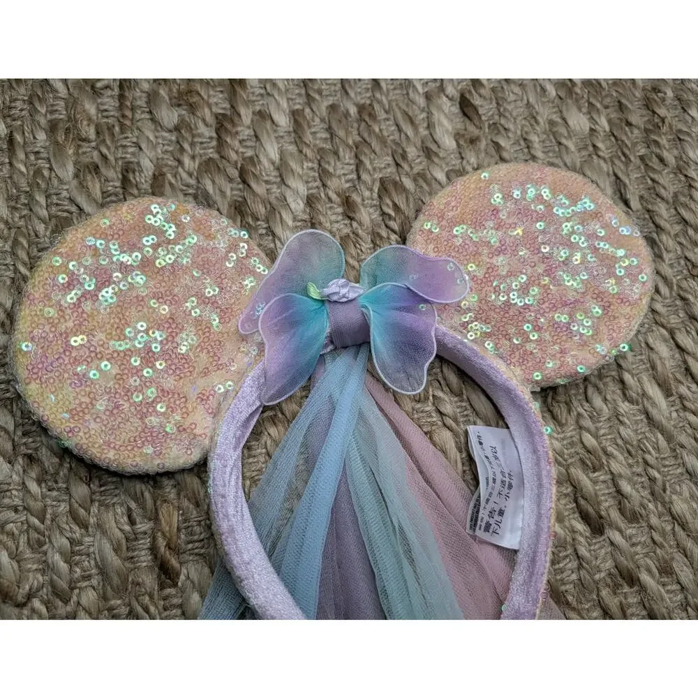 Disney Mini Mouse Ears Pink Sequin Fairy Headband Butterfly Princess Costume